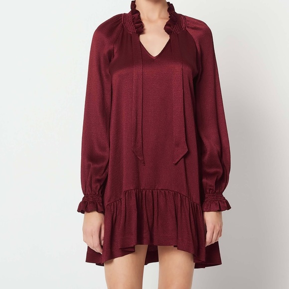 Sandro Butterfly Tie Neck Long Sleeve Mini Dress - Picture 1 of 7